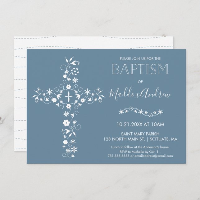 Baptism, Christening Invitation , Blue Modern (Front/Back)