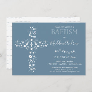 Baptism, Christening Invitation , Blue Modern