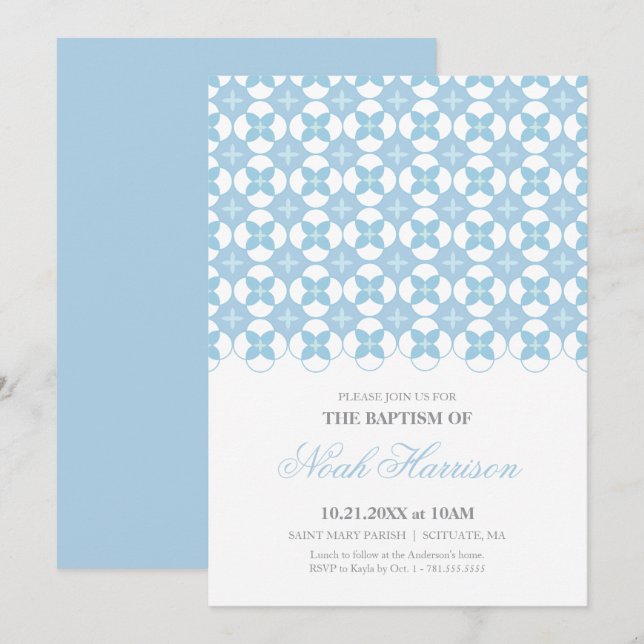 Baptism, Christening Invitation - Boy Invite (Front/Back)