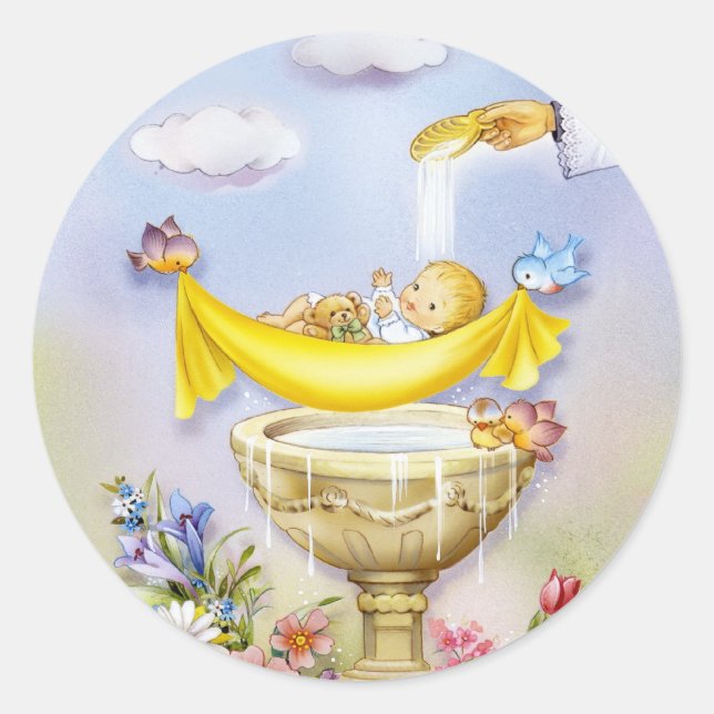 Baptism, christening invitation classic round sticker (Front)
