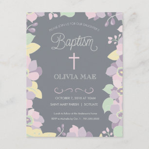 Baptism, Christening Invitation - Flowers & Cross