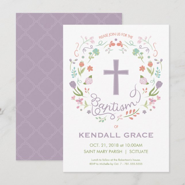 Baptism, Christening Invitation for Girl - Custom (Front/Back)