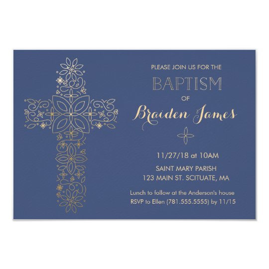 Baptism, Christening Invitation, Gold Cross Invite