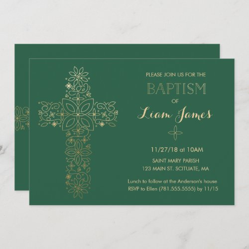 Baptism Christening Invitation Gold Cross Invite