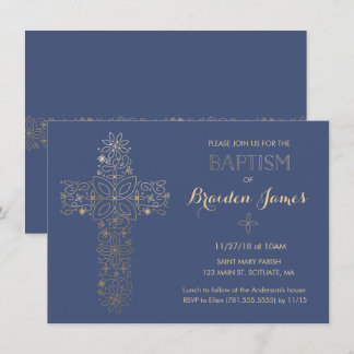 Baptism, Christening Invitation, Gold Cross Invite