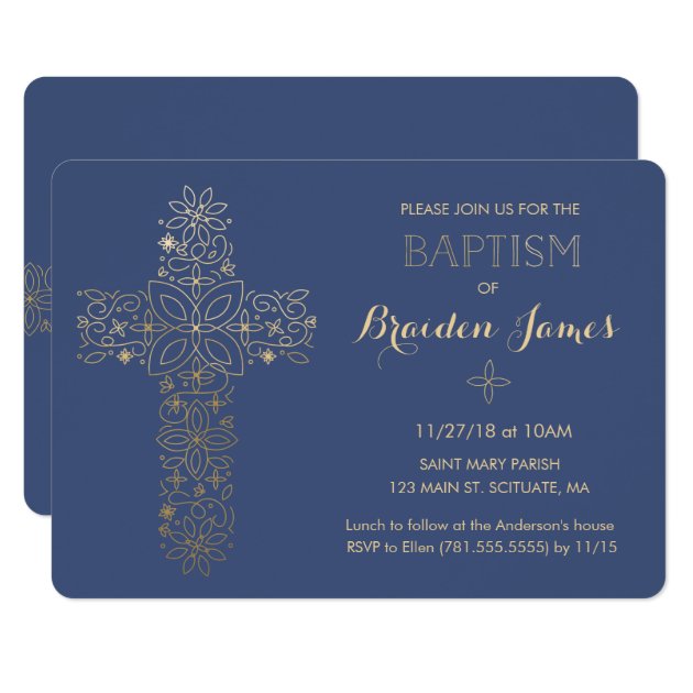 Baptism, Christening Invitation, Gold Cross Invite