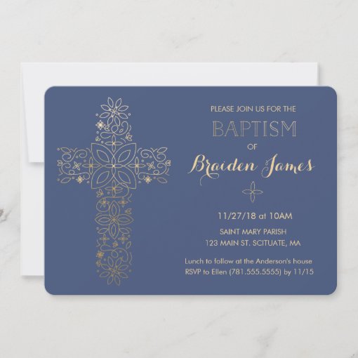 Baptism, Christening Invitation, Gold Cross Invite | Zazzle