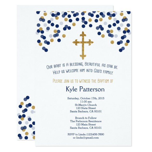 Baptism, Christening Invitation In Navy And Gold