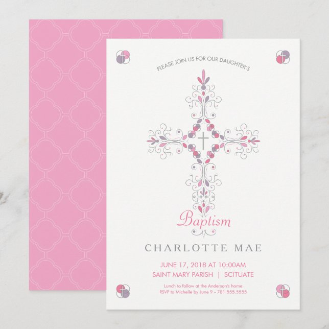 Baptism, Christening Invitation - Invite, Girl (Front/Back)