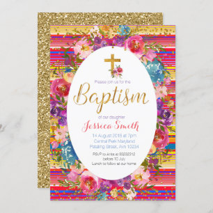 Baptism Christening Invitation Mexican Fiesta Gold