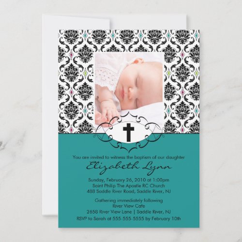Baptism Christening Invitations Photo Damask