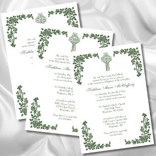 Baptism Christening Irish Green Celtic Cross  Invitation