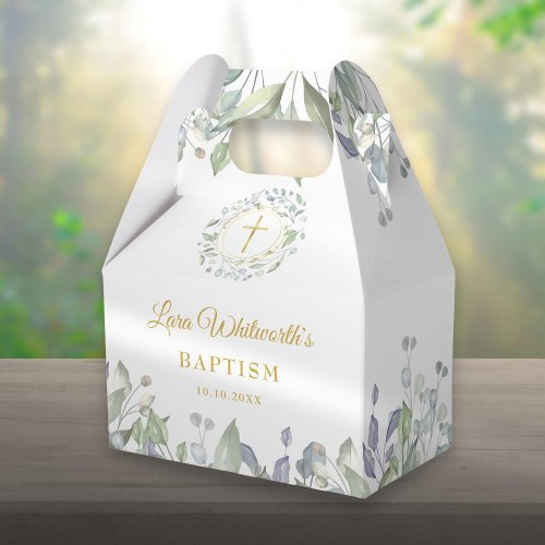 Baptism Christening Laurel Garland Gold Cross Favor Boxes