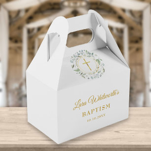 Baptism Christening Laurel Garland Gold Script Favor Boxes