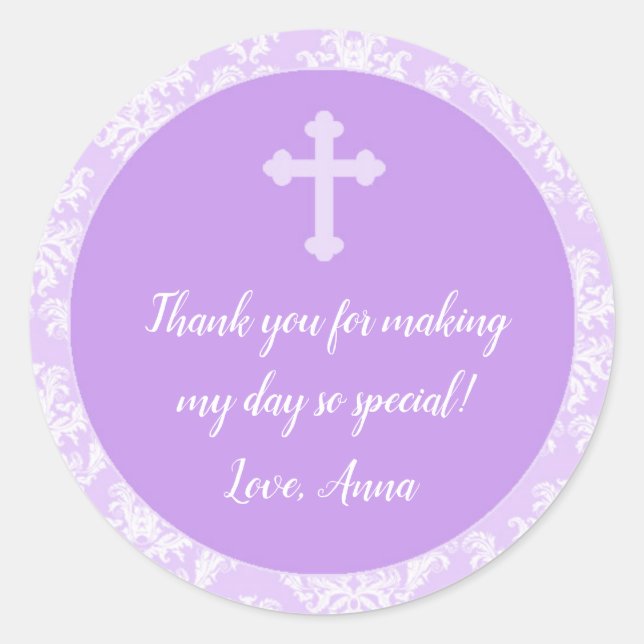 Baptism Christening Lavender Gift Favor Label (Front)