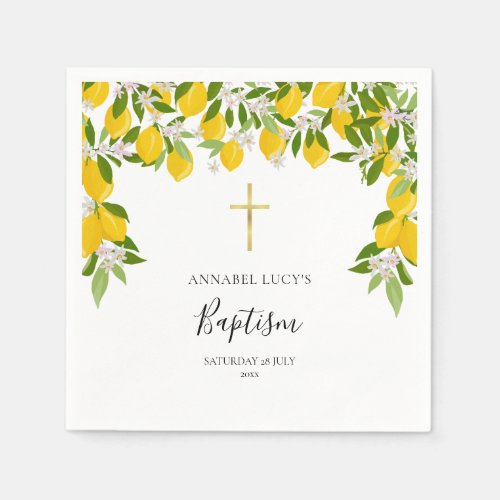 Baptism Christening Lemons Blossom Floral Napkins
