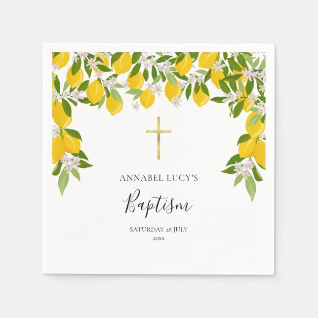 Baptism Christening Lemons Blossom Floral Napkins (Front)