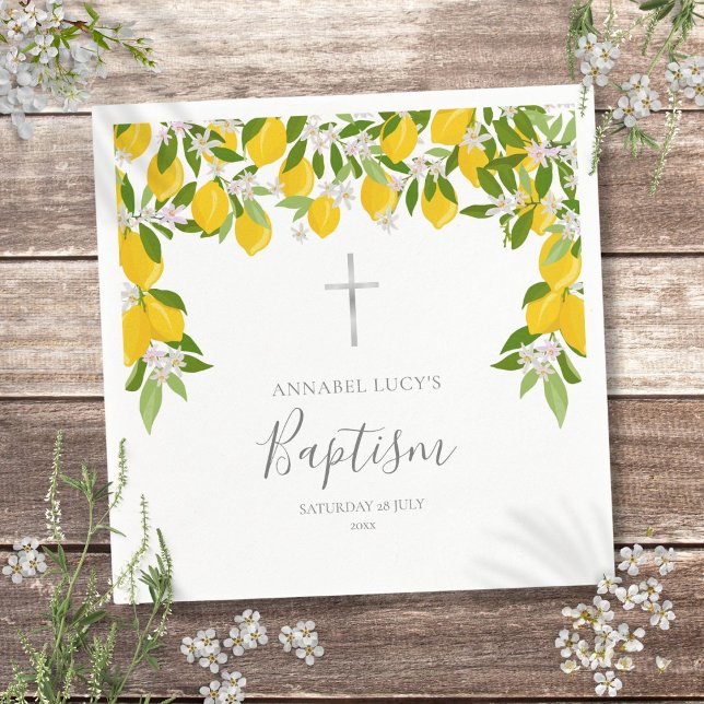 Baptism Christening Lemons Blossom Floral Napkins (Baptism Christening Lemons Blossom Floral Napkins)
