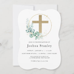 Baptism, Christening, Minimalist, Eucalyptus Invitation 