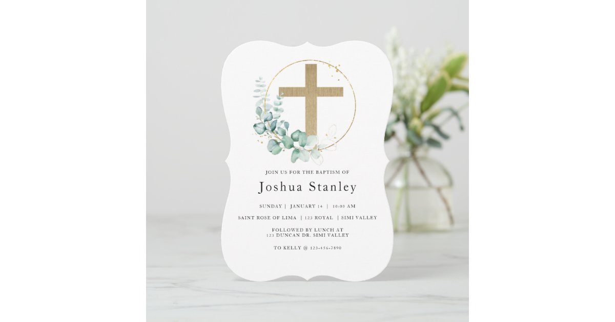 BAPTISM, Christening, Minimalist, Eucalyptus Invitation | Zazzle