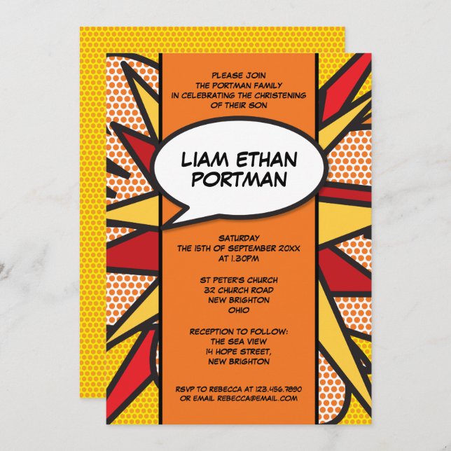 Baptism Christening Modern Fun Typographic Invitation (Front/Back)