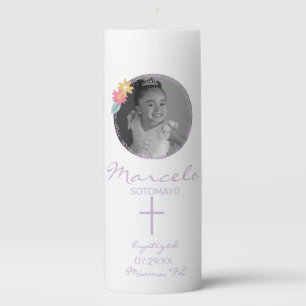 Baptism Christening Monogram Branch Floral Pillar Candle
