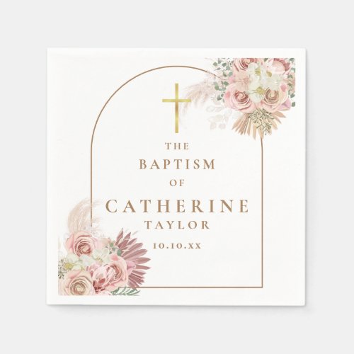 Baptism Christening Pampas Grass Floral Napkins