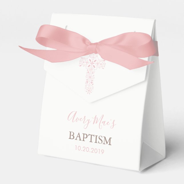 Baptism, Christening Party Favor Box; Cross (Girl) Boxes (Front Side)