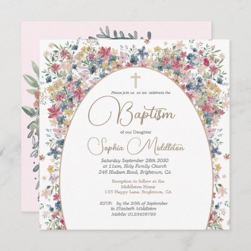 Baptism Christening Personal Photo Field Flowers  Invitation