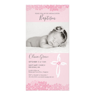 Baptism, Christening Photo Card - Girl, Floral