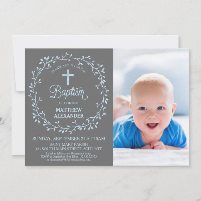 Baptism, Christening Photo Invitation, Boys Invite (Front)