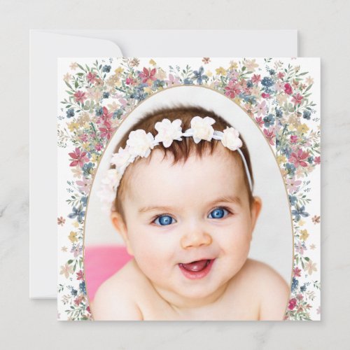 Baptism Christening Photo Modern Field Flowers  Invitation