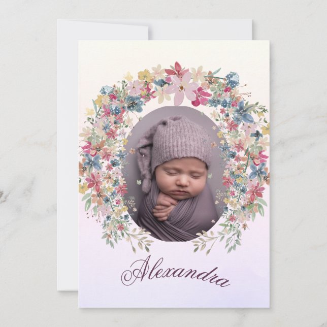  Baptism Christening Photo Pink Floral Girls Invitation (Back)