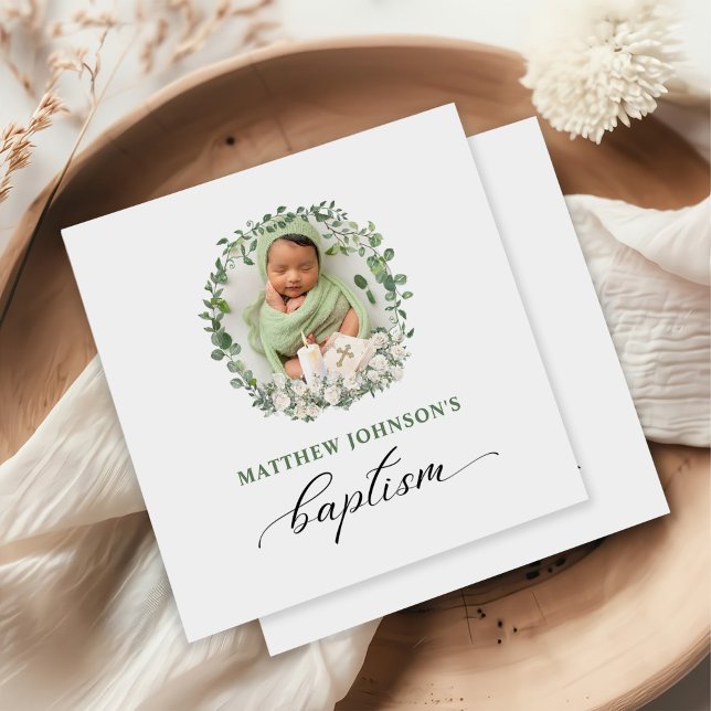 Baptism Christening Photo Roses Floral Napkins (Creator Uploaded)