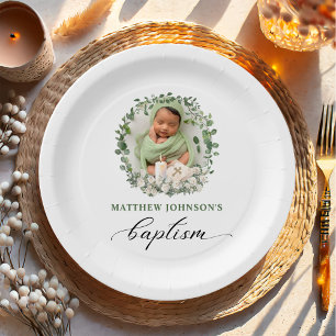 Baptism Christening Photo Roses Floral Paper Plates