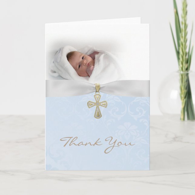 Baptism Christening Photo Thank You Card for a Boy (Front)