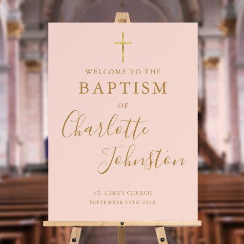 Baptism Christening Pink And Gold Welcome Sign