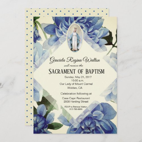 Baptism Christening Religious Blue Flowers Invitation