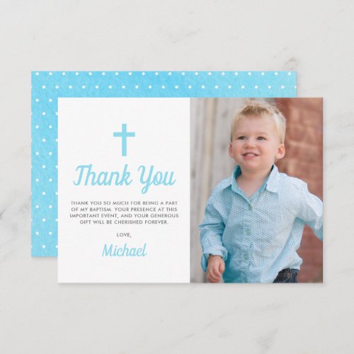 Baptism Christening Religious Boy Photo Thank You Card
