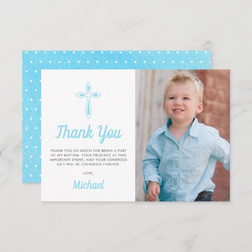 Baptism Christening Religious Boy Photo Thank You Card