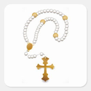 Baptism Christening Religious Event Rosary Cross Square Sticker