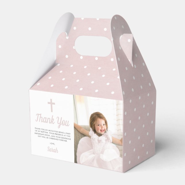 Baptism Christening Religious Pink Girl Photo Favor Boxes (Front Side)