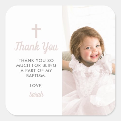 Baptism Christening Religious Pink Girl Photo Square Sticker