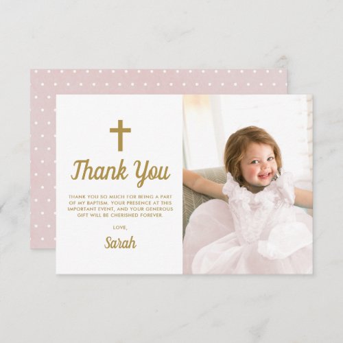 Baptism Christening Religious Pink Girl Photo Thank You Card