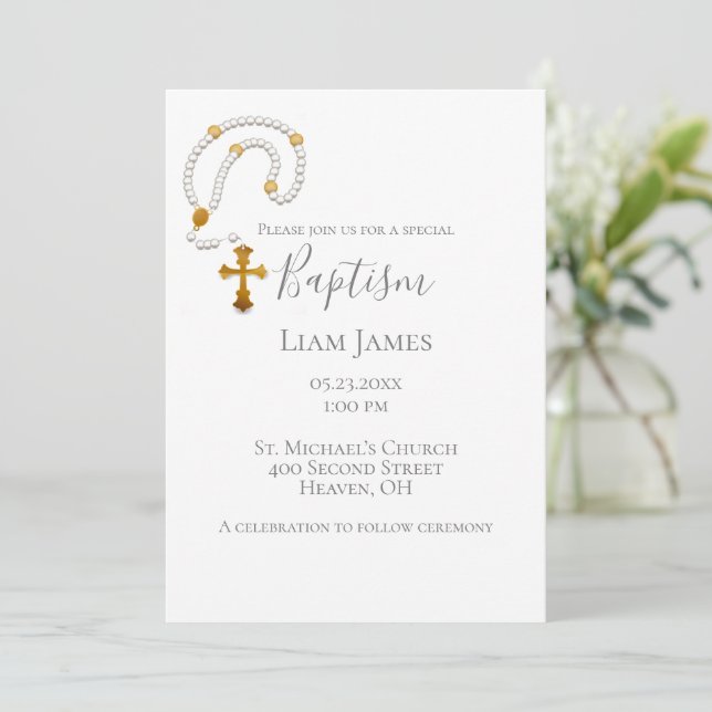 Baptism Christening Rosary Simple Religious Event Invitation (Standing Front)