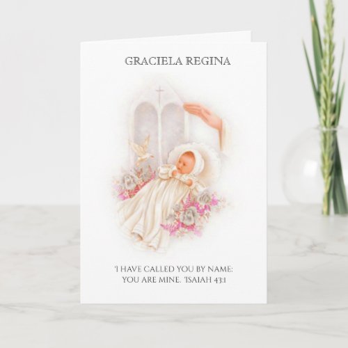 Baptism Christening Scriptural  Baby Girl Roses Card