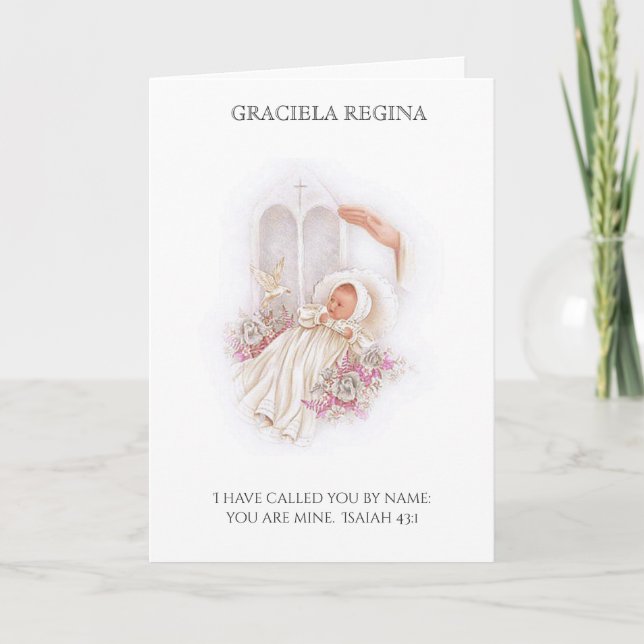 Baptism Christening Scriptural  Baby Girl Roses Card (Front)