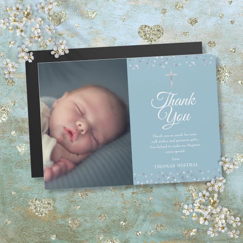 Baptism Christening Silver Hearts Photo Thank You