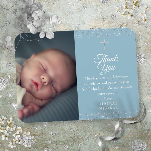 Baptism Christening Silver Hearts Photo Thank You  Magnet