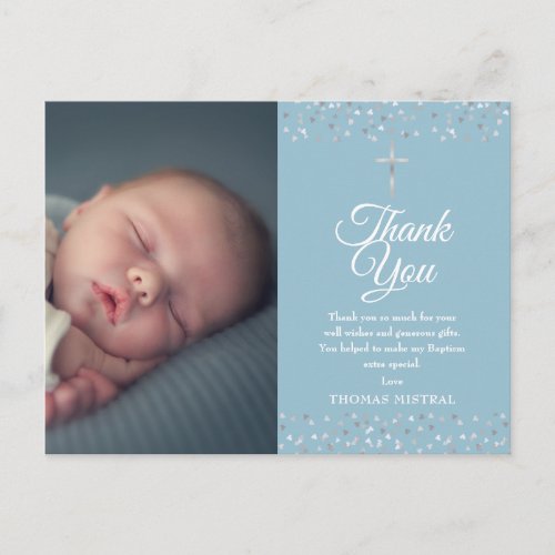 Baptism Christening Silver Hearts Photo Thank You Postcard